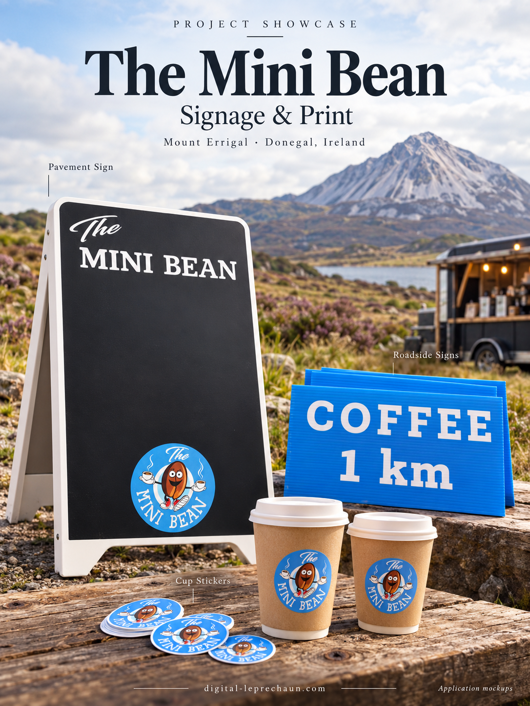 The Mini Bean pavement sign, roadside signs and branded cups